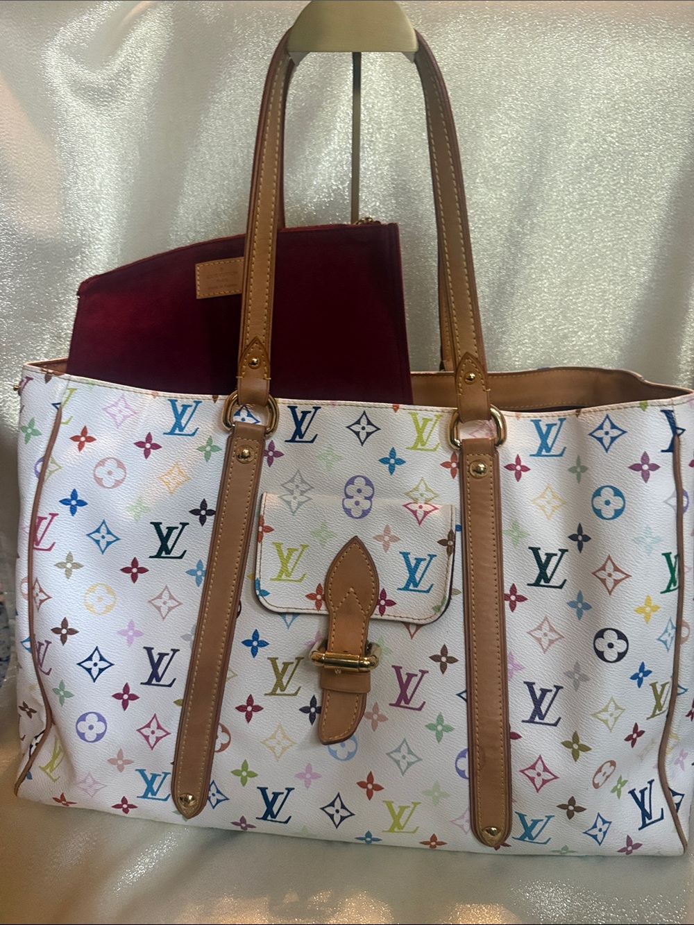 Louis Vuitton White Multicolor Murakami Aurelia GM Monogram Tote with Baby